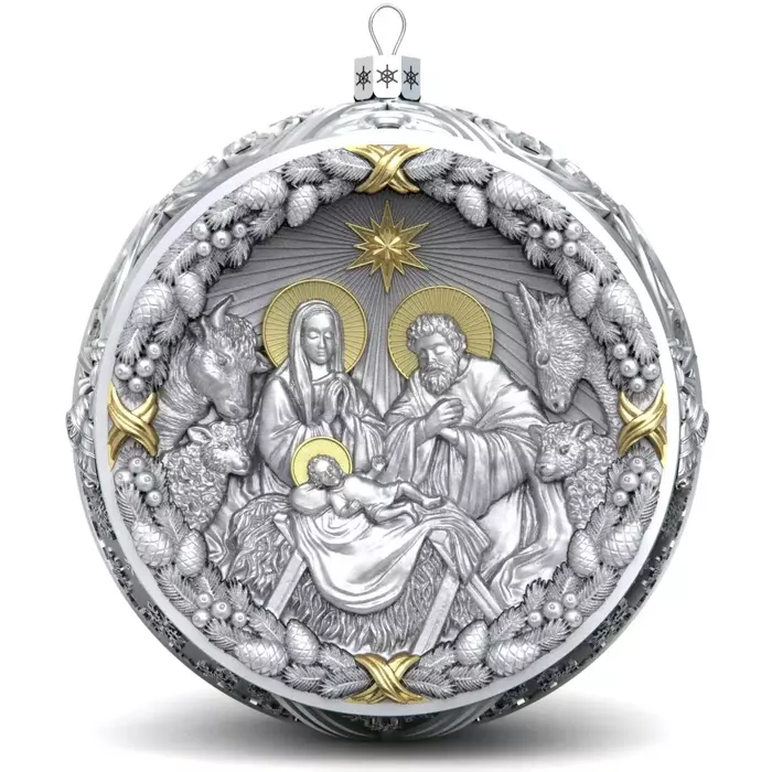 Set of 3 silver Christmas balls "Savior, Rozhdestvensky and the Kazan Mother of God"